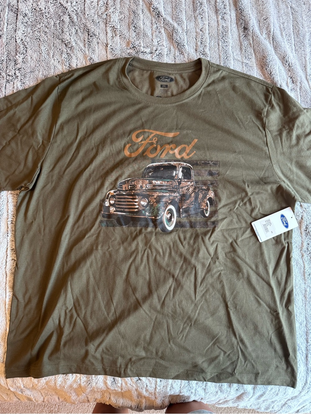 Ford Olive Green Short Sleeve Tee with Vintage Truck Graphic